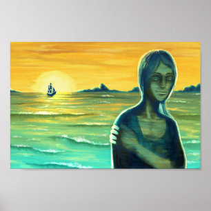 Seascape Woman Portrait Digital Painting Poster