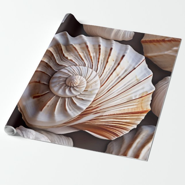 Seashell and Beach Theme Wrapping Paper (Unrolled)