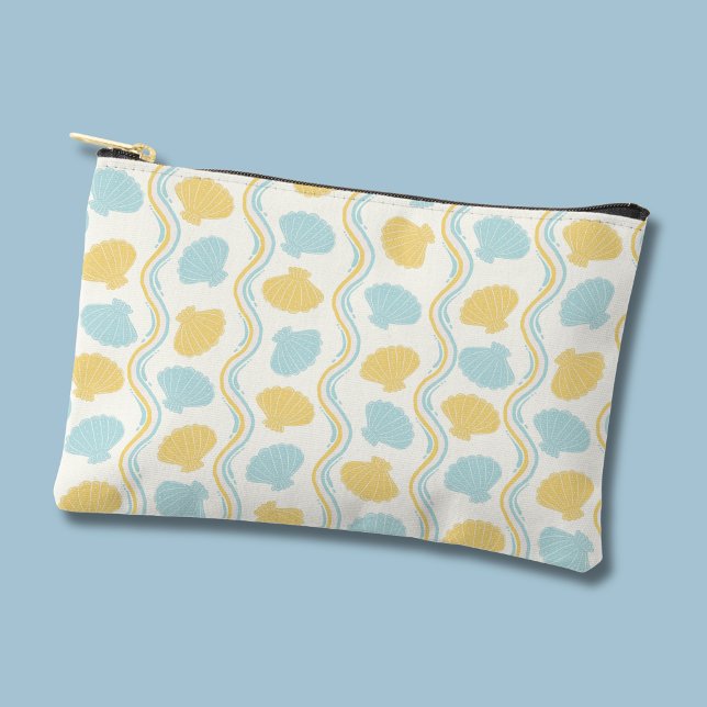 Seashell and beach waves Summer Accessory Pouch (Seashells and ocean waves cosmetic accessory pouch)