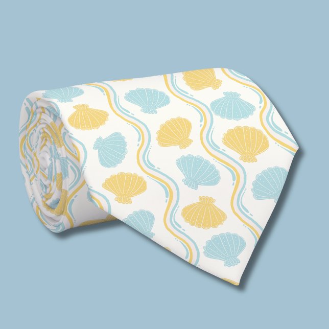 Seashell and beach waves Summer Tie (Seashells and oean waves tie rolled)