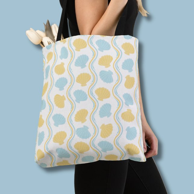 Seashell and beach waves Summer Tote Bag (Seashells and ocean waves tote bag)
