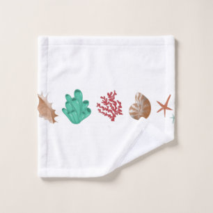 Seashell and coral seaside print wash cloth