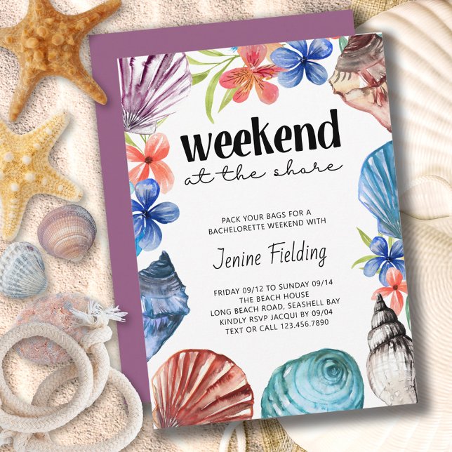 Seashell and Flower Bachelorette Shore Weekend Invitation (Creator Uploaded)