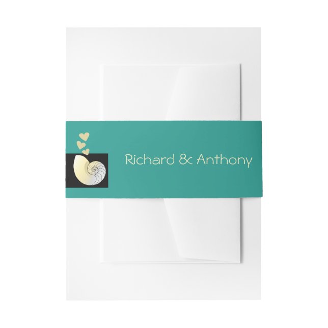 Seashell and Hearts, Beach Wedding Invitation Belly Band (Front Example)