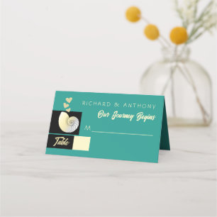 Seashell and Hearts, Beach Wedding Place Card