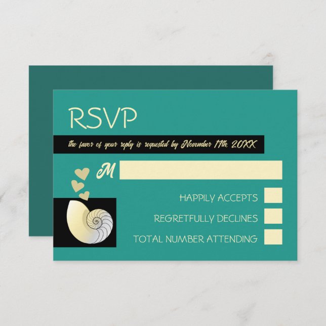 Seashell and Hearts, Beach Wedding RSVP Card (Front/Back)