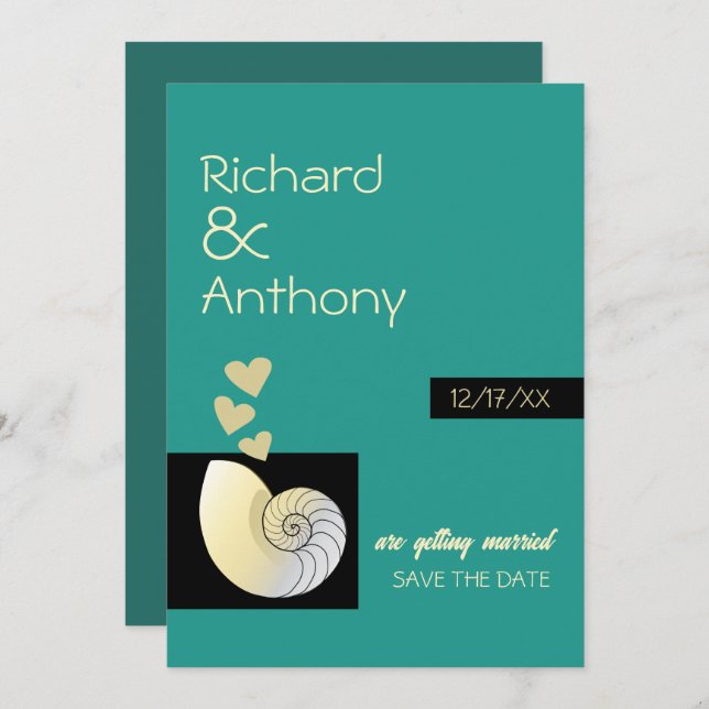 Seashell and Hearts, Beach Wedding Save The Date (Front/Back)