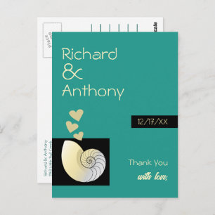 Seashell and Hearts, Beach Wedding Thank You Postcard