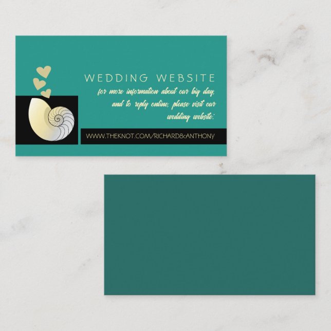 Seashell and Hearts, Beach Wedding Website Enclosure Card (Front/Back)