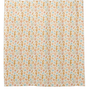 Seashell and seahorse watercolor pattern shower curtain