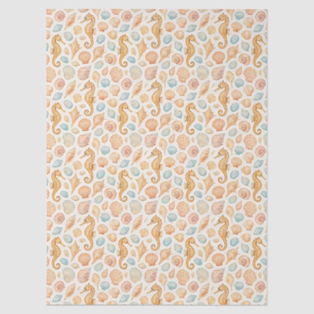 Seashell and seahorse watercolor pattern tissue paper (Front)