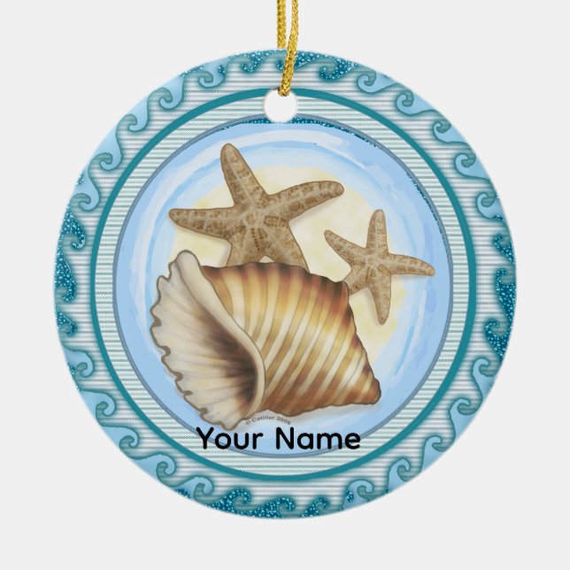 Seashell and Starfish Ceramic Ornament (Front)
