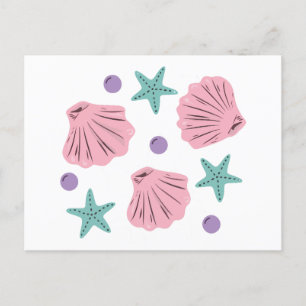 Seashell and starfish holiday postcard