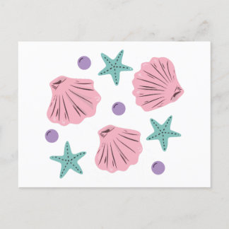 Seashell and starfish holiday postcard