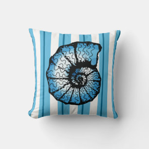 Seashell and Stripes in Ocean Colours Cushion