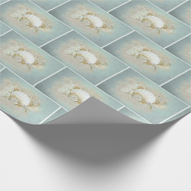 Seashell and Wedding Rings Wrapping Paper (Corner)