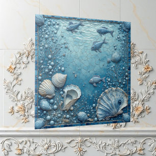 Seashell Aquatic Fish Underwater Bubble Backsplash Ceramic Tile