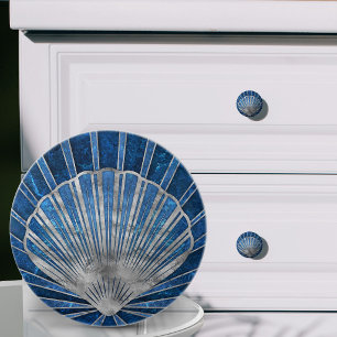Seashell Art Deco - Blue Marble and Silver Ceramic Knob