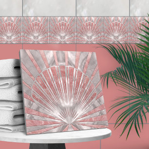 Seashell Art Deco -Rose Quartz and Pearl Ceramic Tile