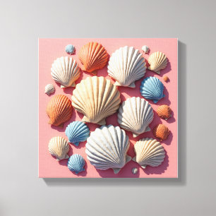 Seashell Assortment on Soft Pink Canvas Art