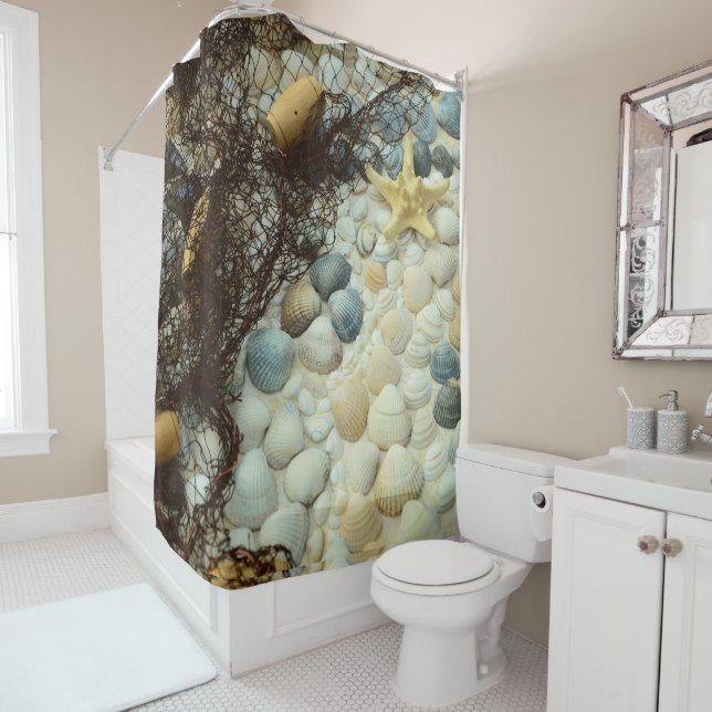 Seashell Beach Bathroom Shower Curtain (In Situ)