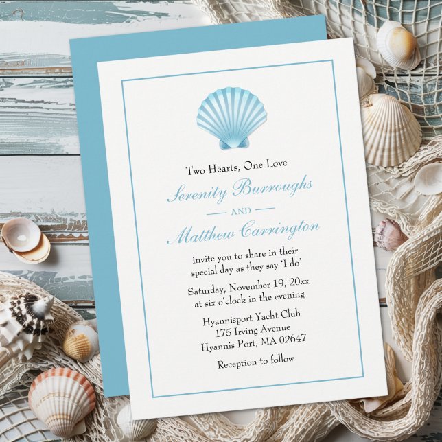 Seashell Beach Blue Turquoise Nautical Wedding Invitation (Creator Uploaded)