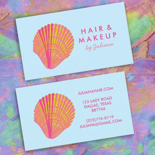 Seashell Beach Chic Elegant Pink  Blue Business Card (Creator Uploaded)