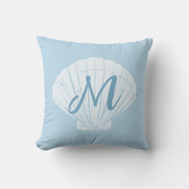 Seashell Beach Coastal Monogram Cushion (Front)