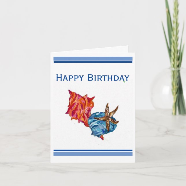 Seashell beach coastal watercolor thank you card (Front)