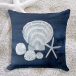 Seashell Beach House Navy Starfish Sand Dollar Cushion<br><div class="desc">Seashell Beach House Navy Starfish Sand Dollar. "Summer Seas" is a complete collection of beach, coastal inspired artwork by internationally known artist and designer, Audrey Jeanne Roberts. Large Scallop shell is paired with a trio of sand dollars and a white finger starfish. This collection has a vintage seashore style white...</div>