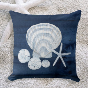Seashell Beach House Navy Starfish Sand Dollar Cushion