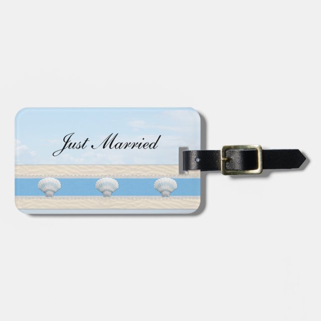 Seashell Beach Just Married Luggage Tag (Front Horizontal)