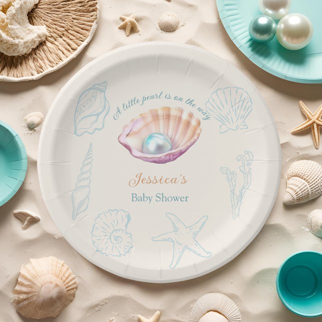  Seashell Beach Little Pearl Baby Shower  Paper Plate (Creator Uploaded)