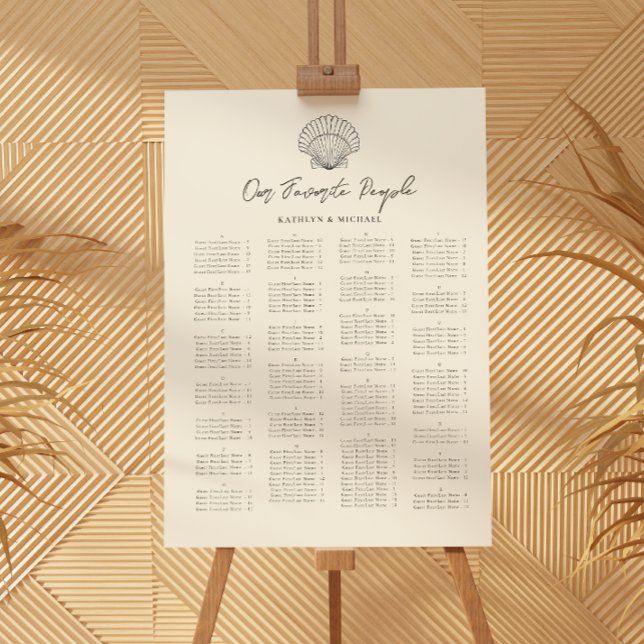 Seashell Beach Ocean Wedding Alphabetical Seating Poster (Creator Uploaded)