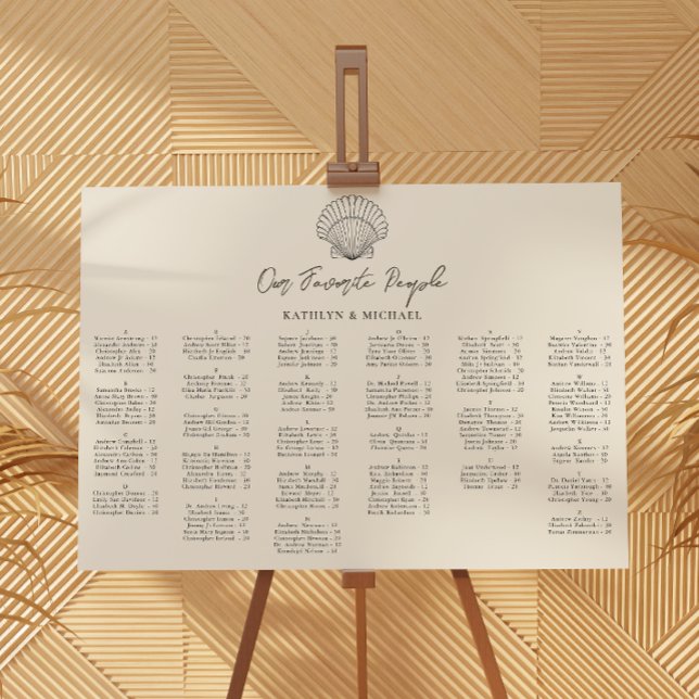 Seashell Beach Ocean Wedding Alphabetical Seating Poster (Creator Uploaded)