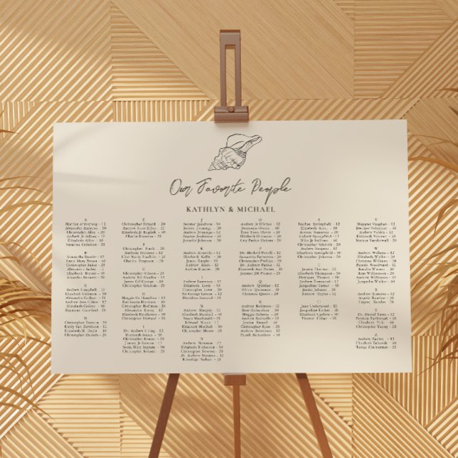 Seashell Beach Ocean Wedding Alphabetical Seating Poster (Creator Uploaded)