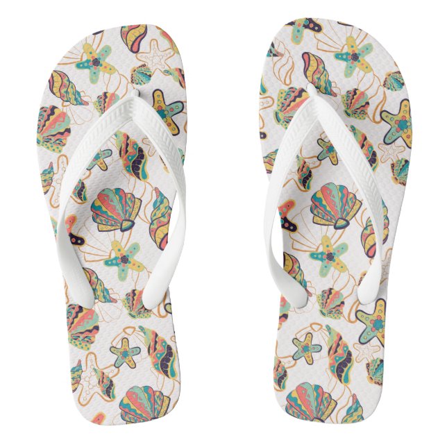 Seashell Beach Pattern Thongs (Footbed)