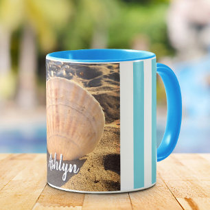 Seashell Beach Photo Script Custom Name Modern Mug