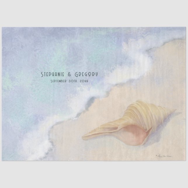 Seashell Beach Sand Blue White Wave Decoupage Tissue Paper (Front)