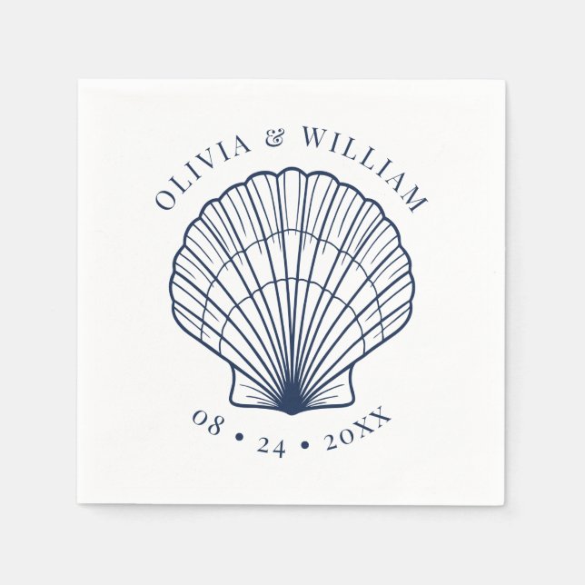 Seashell Beach Wedding Coastal Navy Blue  Napkin (Front)