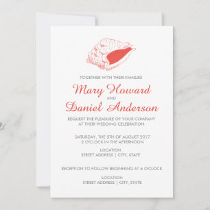Seashell Beach Wedding Invitation (coral)