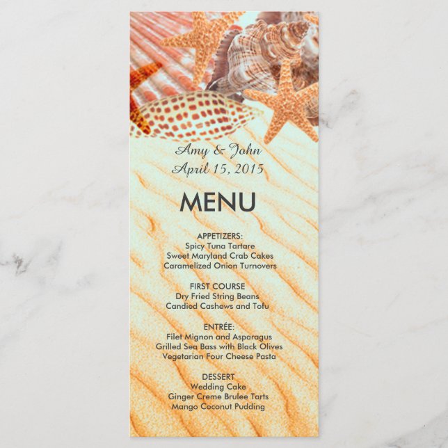 Seashell beach wedding menu seashell5 (Front)