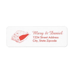 Seashell Beach Wedding Return Address Label(coral) Label