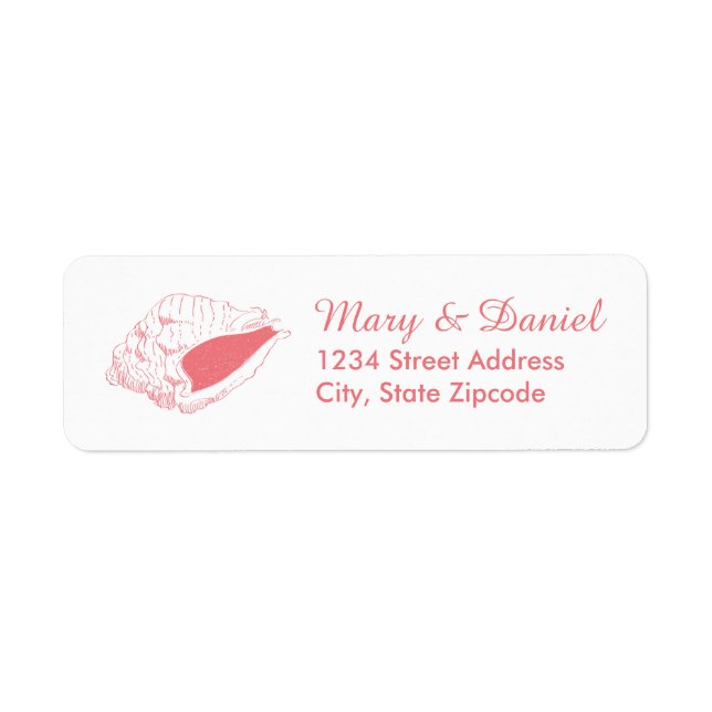 Seashell Beach Wedding Return Address Label (pink) (Front)