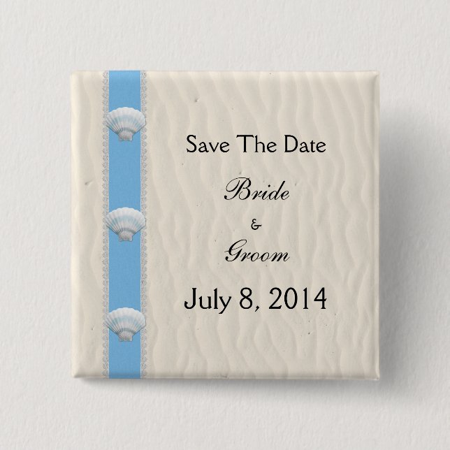 Seashell Beach Wedding Save The Date 15 Cm Square Badge (Front)