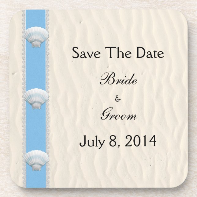 Seashell Beach Wedding Save The Date Coaster (Front)