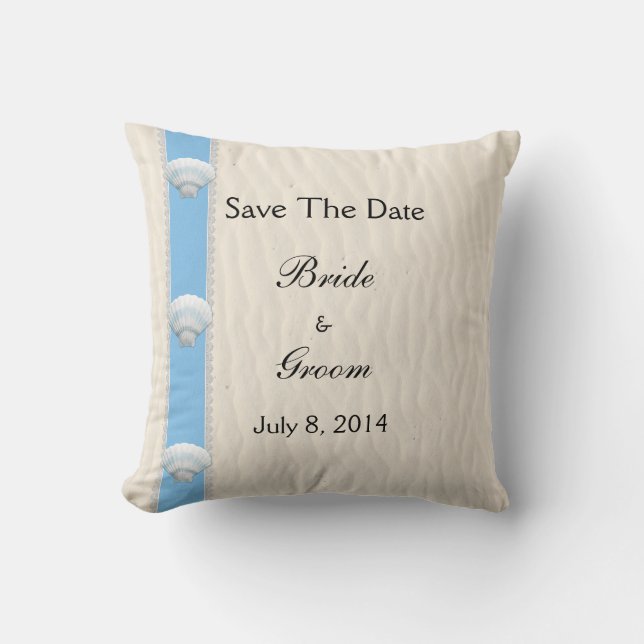 Seashell Beach Wedding Save The Date Cushion (Front)