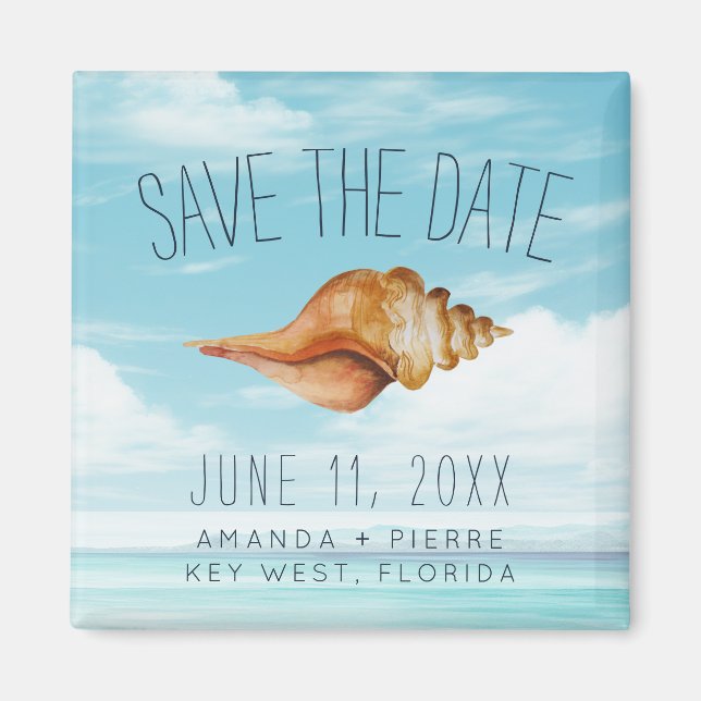 Seashell Beach Wedding Save the Date Magnet (Front)