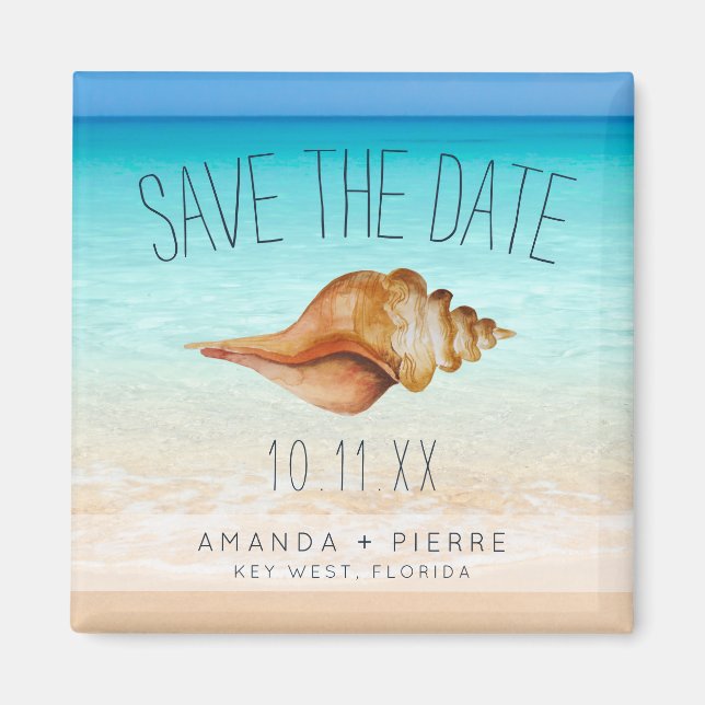 Seashell Beach Wedding Save the Date Magnet (Front)