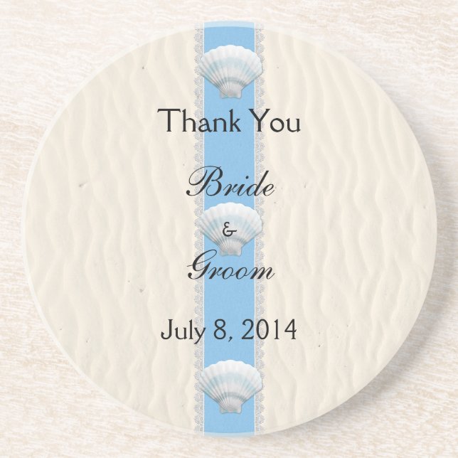 Seashell Beach Wedding Thank You Coaster (Front)